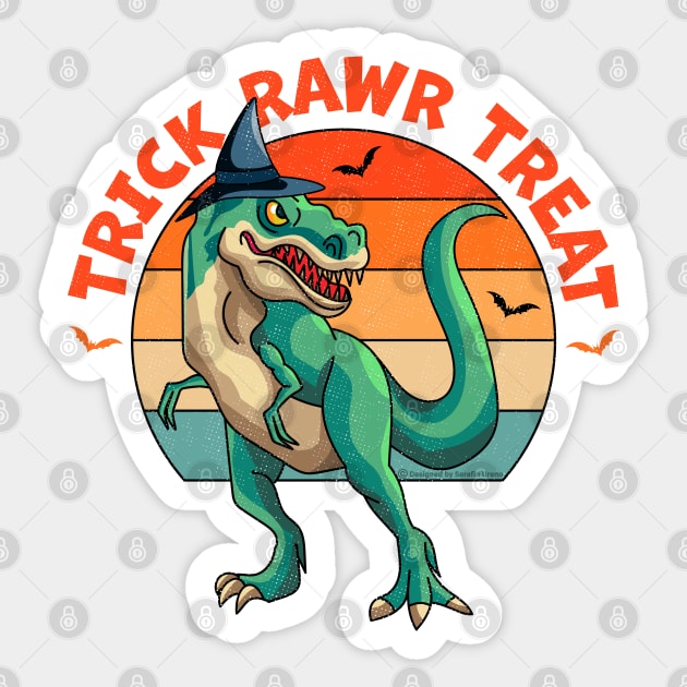 Trick Rawr Treat Witch Halloween Dinosaur Sticker by OrangeMonkeyArt